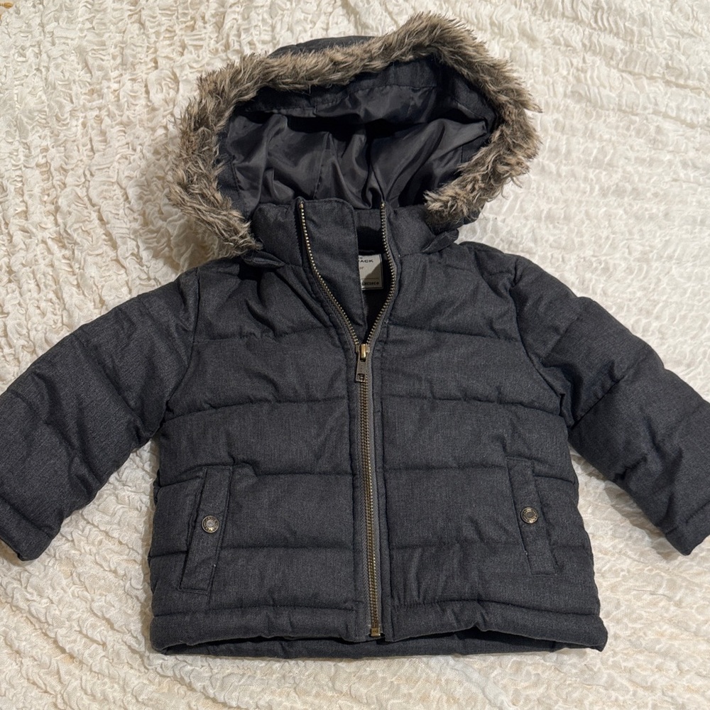 Janie and Jack Gray Puffer Jacket with Faux Fur Hood 6-12mo
